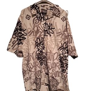 SOUTH POLE All Over Print Vintage Button Shirt Sz L Hip Hop Graffiti Design